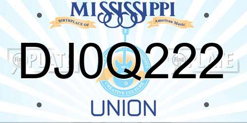 DJ0Q222 Mississippi License Plate