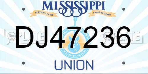 DJ47236 Mississippi License Plate