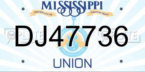 DJ47736 Mississippi License Plate