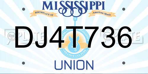 DJ4T736 Mississippi License Plate