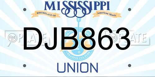 DJB863 Mississippi License Plate