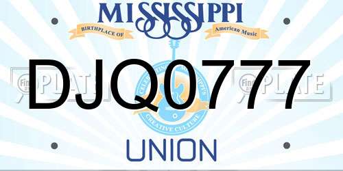 DJQ0777 Mississippi License Plate