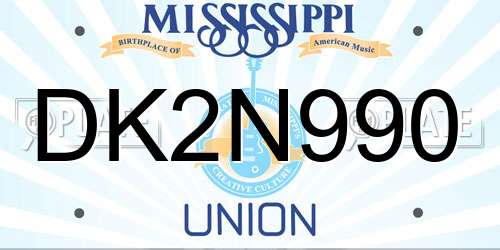 DK2N990 Mississippi License Plate