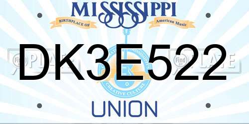DK3E522 Mississippi License Plate