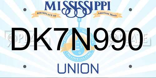 DK7N990 Mississippi License Plate