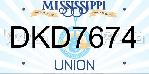 DKD7674 Mississippi License Plate