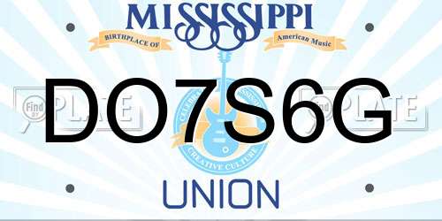 DO7S6G Mississippi License Plate