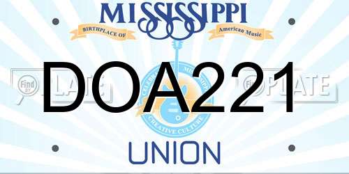 DOA221 Mississippi License Plate