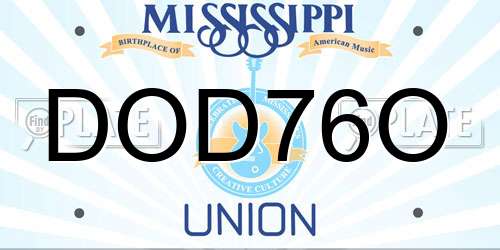 DOD76O Mississippi License Plate