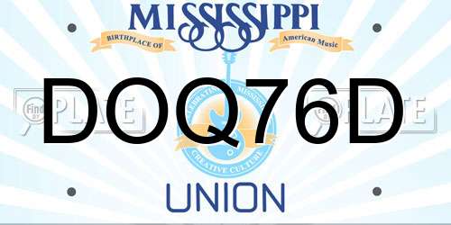 DOQ76D Mississippi License Plate