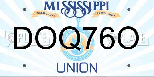 DOQ76O Mississippi License Plate