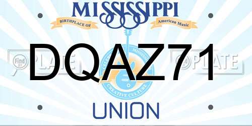 DQAZ71 Mississippi License Plate