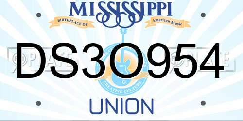 DS3O954 Mississippi License Plate