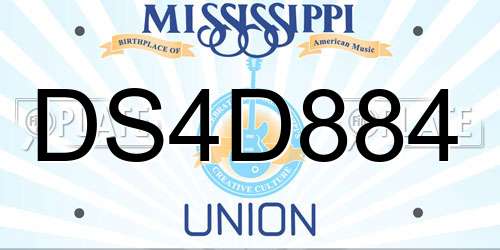 DS4D884 Mississippi License Plate