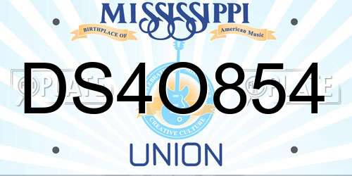 DS4O854 Mississippi License Plate