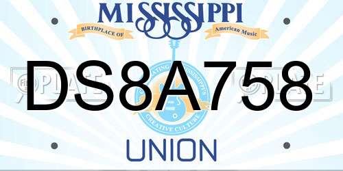 DS8A758 Mississippi License Plate