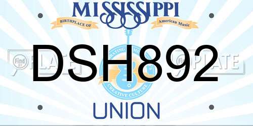 DSH892 Mississippi License Plate