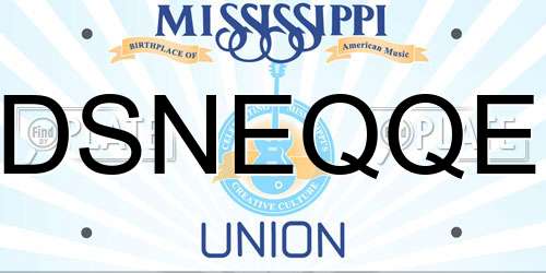 DSNEQQE Mississippi License Plate