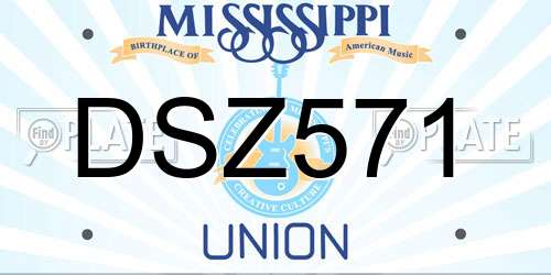 DSZ571 Mississippi License Plate