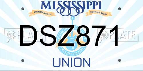 DSZ871 Mississippi License Plate