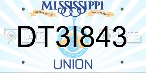 DT3I843 Mississippi License Plate