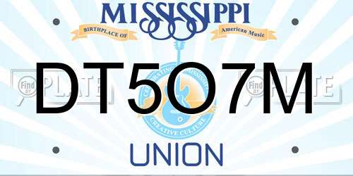 DT5O7M Mississippi License Plate