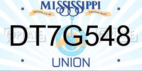 DT7G548 Mississippi License Plate