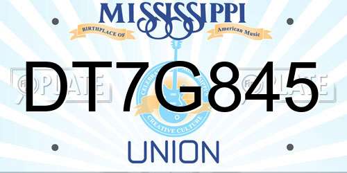 DT7G845 Mississippi License Plate
