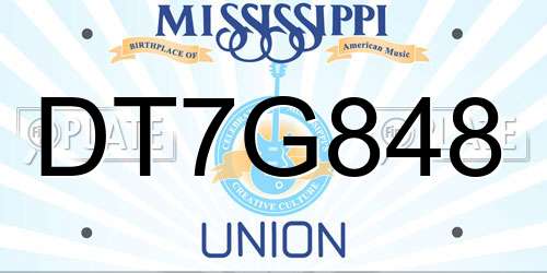 DT7G848 Mississippi License Plate
