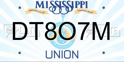 DT8O7M Mississippi License Plate