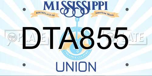 DTA855 Mississippi License Plate