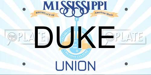 DUKE Mississippi License Plate