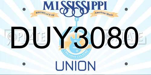 DUY3080 Mississippi License Plate