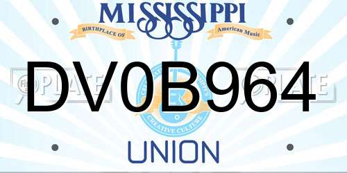 DV0B964 Mississippi License Plate