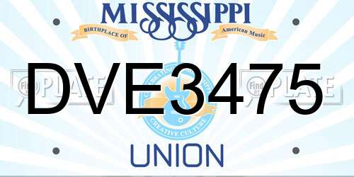 DVE3475 Mississippi License Plate