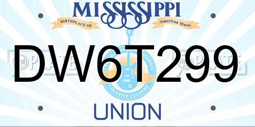 DW6T299 Mississippi License Plate