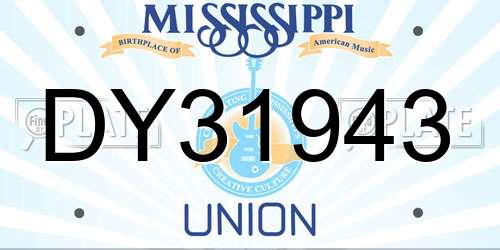 DY31943 Mississippi License Plate