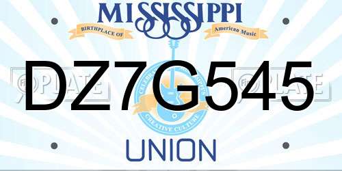 DZ7G545 Mississippi License Plate
