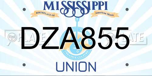 DZA855 Mississippi License Plate