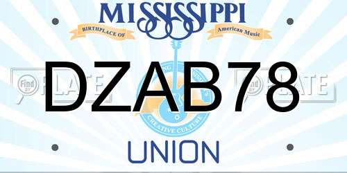 DZAB78 Mississippi License Plate