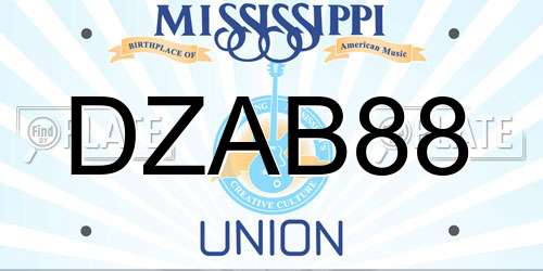 DZAB88 Mississippi License Plate