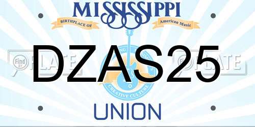 DZAS25 Mississippi License Plate