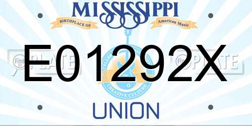 E01292X Mississippi License Plate
