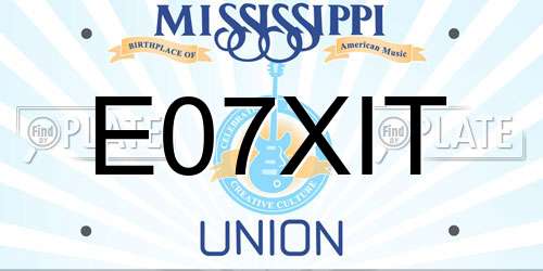 E07XIT Mississippi License Plate