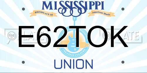 E62TOK Mississippi License Plate