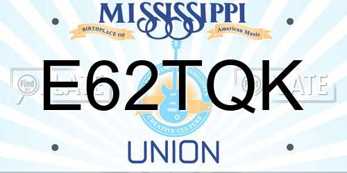 E62TQK Mississippi License Plate