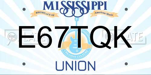 E67TQK Mississippi License Plate
