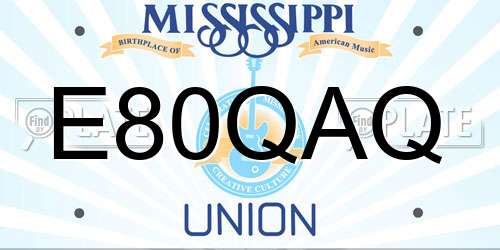 E80QAQ Mississippi License Plate