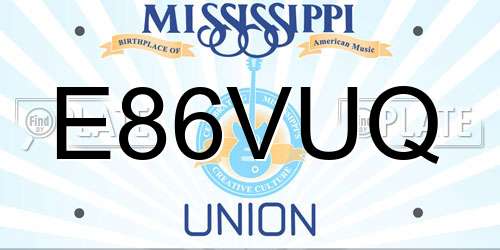 E86VUQ Mississippi License Plate