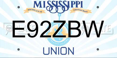 E92ZBW Mississippi License Plate